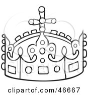 Clipart Illustration Of A Black And White Crown Outline With A Cross