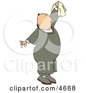 Man Reaching Up To Clean Something With A Cotton Rag Clipart