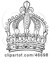 Clipart Illustration Of A Tall Black And White Ornate King Crown