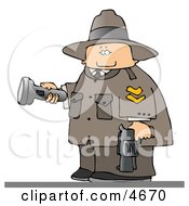 Ranger Armed With A Gun And Pointing A Flashlight Clipart