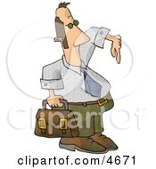 Homie G Businessman Carrying A Briefcase And Gesturing Wazzup With His Hand Clipart