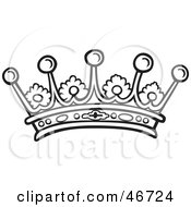 Poster, Art Print Of Black And White Jeweled Crown With Circle And Floral Patterns