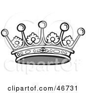 Clipart Illustration Of A Black And White Jeweled Crown With Floral Patterns