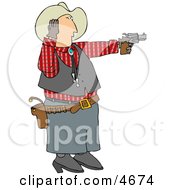 Cowboy Covering His Ear While Shooting A Loud Gun Clipart