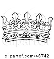 Clipart Illustration Of A Black And White Crown With Jewels And Finials