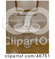 Poster, Art Print Of 3d Porcelain Hand Washing Sink In A Bathroom With Wooden Floors And Tiled Walls