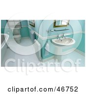 Poster, Art Print Of Green And Blue Tile Bathroom Interior With A Heater Sink Tub And Toilet