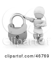 Poster, Art Print Of 3d White Character Resting His Arm Against A Secured Padlock