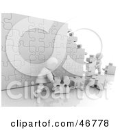 Poster, Art Print Of 3d White Characters Assembling A Puzzle Wall