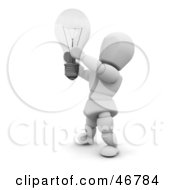 3d White Character Inspired With A Creative Idea By A Light Bulb