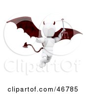 3d White Character Devil Flying And Carrying A Trident