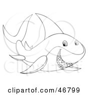 Royalty Free RF Clipart Illustration Of A Black And White Grinning Shark Outline