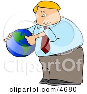 Businessman Pointing Out America On A Globe