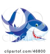 Poster, Art Print Of Airbrushed Style Blue Shark With Green Eyes