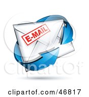 Poster, Art Print Of Blue Arrow Circling A Sealed Stamped Email Envelope
