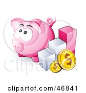 Poster, Art Print Of Pink Piggy Bank By A Bar Graph And Coins