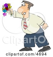Man Holding A Colorful Bouquet Of Flowers With A Grin On His Face