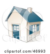 Poster, Art Print Of Small White House With Blue Windows Doors And Roof
