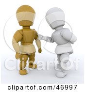 3d White Character Touching A Wooden Character