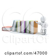 Poster, Art Print Of 3d White Character Holding Up One End Of A Row Of Books