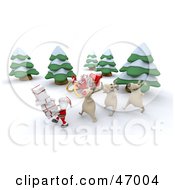 Poster, Art Print Of 3d Reindeer Following Behind Santa Claus As He Carries Gifts In The Woods