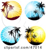 Digital Collage Of Silhouetted Palm Tree Sunsets