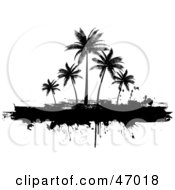 Royalty Free RF Clipart Illustration Of A Silhouetted Black Grunge Text Bar With Palm Trees