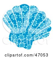 Floral Patterned Blue Scallop Sea Shell