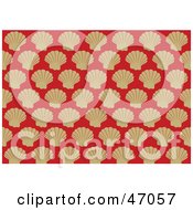 Red Background Of Beige Victorian Scallop Shells
