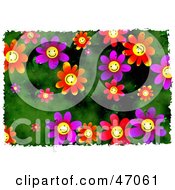 Poster, Art Print Of Happy Daisy Flower Background Bordered In White