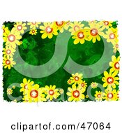 Clipart Illustration Of A Green Textured Background With Yellow Happy Daisies