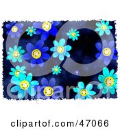Clipart Illustration Of A Happy Blue Daisy Flower Background Bordered In White