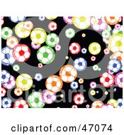 Poster, Art Print Of Black Background Of Colorful Soccer Balls