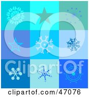 Poster, Art Print Of Blue Background With Squares Of Stars And Snowflakes