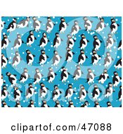 Clipart Illustration Of A Blue Background Of Waddling Penguins by Prawny