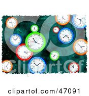 Poster, Art Print Of Grungy Background Of Colorful Clocks