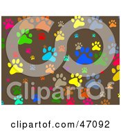 Brown Background Of Colorful Paw Prints
