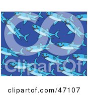 Poster, Art Print Of Blue Background Of Swimming Sharks