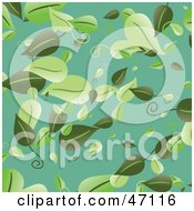Poster, Art Print Of Blue Background With Falling Green Leaves