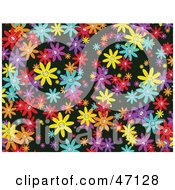 Poster, Art Print Of Black Background With Crowded Colorful Flowers