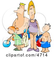 Mom And Dad At The Beach With Their Son And Daughter Clipart