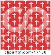 Clipart Illustration Of A Red Background Of White Christian Crosses by Prawny