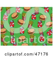 Poster, Art Print Of Green Background Of Burgers Fries And Soda
