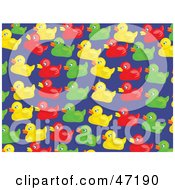 Clipart Illustration Of A Blue Background Of Colorful Duckies by Prawny
