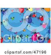 Poster, Art Print Of Blue Background Of Crazy Birds And Clouds