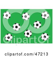 Poster, Art Print Of Green Background Of Soccer Balls