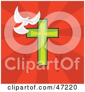Clipart Illustration Of A White Dove Flying Over A Cross On A Red Background