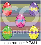 Poster, Art Print Of Digital Collage Of Star Patterned Easter Eggs On A Striped Background