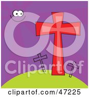 Poster, Art Print Of Sun In A Purple Sky Shining On Crosses On A Hill