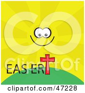 Smiling Sun Over An Easter Cross On A Hill